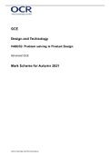 GCE Design and TechnologyH406&sol;02&colon;  Problem solving in Product DesignAdvanced GCE Mark Scheme for Autumn 2022