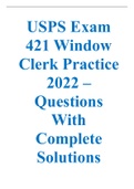 USPS Exam 421 Window Clerk Practice 2022 – Questions With Complete Solutions