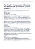 Nursing 101 Fundamentals of Nursing Practice Exam 1, Part 1 Latest updated Graded A+