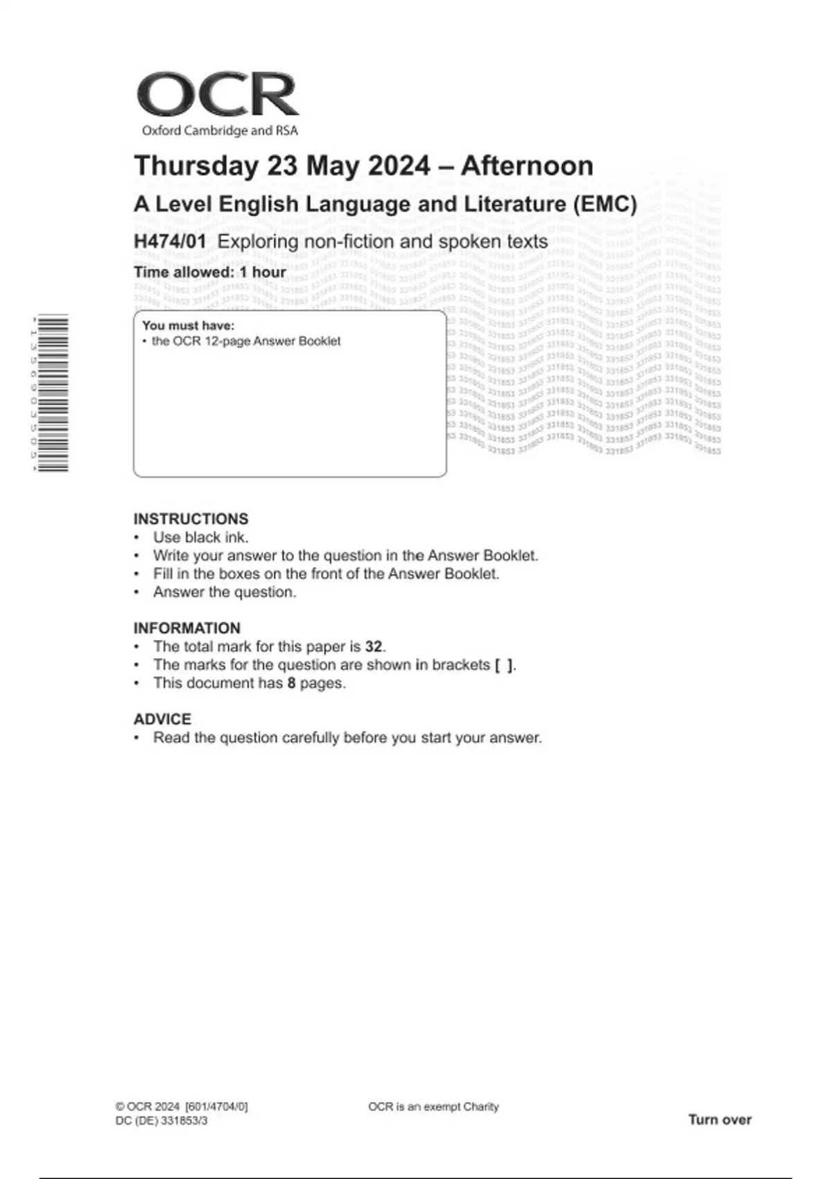 OCR A Level English Language and Literature Paper 1 JUNE 2024 QUESTION ...