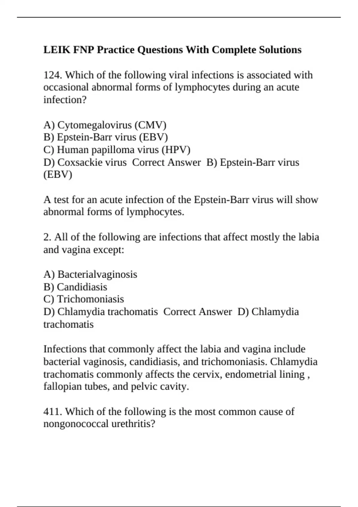 LEIK FNP Practice Questions With Complete Solutions - FNP - Stuvia US