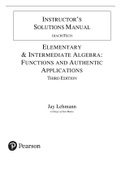 Solution Manual for Elementary and Intermediate Algebra Functions and Authentic Applications, 2nd Edition Jay Lehmann