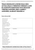 TEXAS INSURANCE LICENSE EXAM 2024 ACTUAL EXAM 2 VERSIONS &lpar;VERSION A AND B&rpar; COMPLETE 500 QUESTIONS WITH DETAILED VERIFIED ANSWERS &lpar;100&percnt; CORRECT ANSWERS&rpar; &sol;ALREADY GRADED A&plus;
