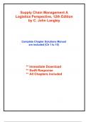 Solutions for Supply Chain Management A Logistics Perspective&comma; 12th Edition by Langley &lpar;All Chapters included&rpar;