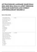 ATI TEAS ENGLISH LANGUAGE USAGE EXAM 2024-2025 REAL EXAM &lpar;6 LATEST VERSIONS&rpar; TEST BANK QUESTIONS AND CORRECT ANSWERS&vert;ALREADY GRADED A&plus;