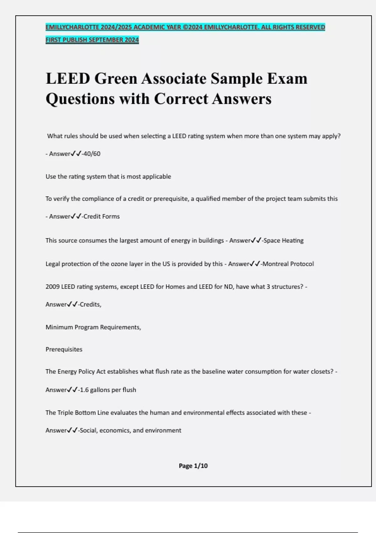 LEED Green Associate Sample Exam Questions with Correct Answers - LEED ...