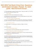 2021 HESI Test Bank Critical Care  Questions and Answers Included|Passed |A+ rated guide |New Full Exam Actual
