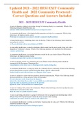 Updated 2021 - 2022 | HESI EXIT Exam Community Health | 2022 Community Proctored Exam | Correct Questions and Answers Included