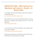 HESI EXIT 2021 / 2022 Critical Care Exam |  Questions And Answers | Passed - A+ Rated Guide