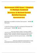 Government 2305 Exam 1 Chapters  1-5 Multiple Combined  Questions & Revised Correct  Detailed Answers   Guaranteed Pass 
