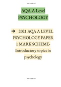 2021 AQA A LEVEL PSYCHOLOGY PAPER 1 MARK SCHEME- Introductory topics in  psychology |2021-2022| Instant delivery.