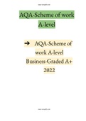 AQA-Scheme of work A-level Business-Graded A+ 2022 Instant delivery.