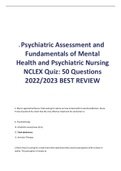 1.	Psychiatric Assessment and Fundamentals of Mental Health and Psychiatric Nursing NCLEX Quiz: 50 Questions 2022/2023 BEST REVIEW 