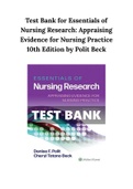 Test Bank for Essentials of Nursing Research&colon; Appraising Evidence for Nursing Practice 10th Edition by Polit Beck