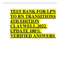 TEST BANK FOR LPN TO RN TRANSITIONS 4TH EDITION CLAYWELL&period;2022 UPDATE 100&percnt; VERIFIED ANSWERS 