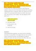 AA 1 Nursing Leadership and Management - Exam  Questions and Answers Rated A&plus; Guaranteed Success New Update 2022&sol;2023