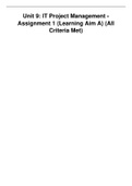 Unit 9&colon; IT Project Management - Assignment 1 &lpar;Learning Aim A&rpar; &lpar;All Criteria Met&rpar;