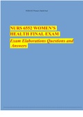 NURS 6552 WOMEN’S HEALTH FINAL EXAM Exam Elaborations Questions and Answers