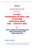 TLI4801 - 2022 -FINAL PORTFOLIO EXAM -DUE  10th OCT 2022- TECHNIQUES IN TRIAL & LITIGATION  - COMPLETE WITH FOOTNOTES AND BIBLIOGRAPHY!!BUY QUALITY⭐⭐⭐⭐⭐