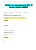 HESI RN Exit Exam Questions and Answers 2022 160 questions with answers highlighted.
