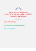 HESI A2 VOCABULARY QUESTIONS & ANSWERS LATEST UPDATE| RATED A+