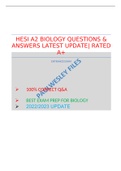 HESI A2 BIOLOGY QUESTIONS & ANSWERS LATEST UPDATE| RATED A+