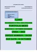 TLI4801 PORTFOLIO MEMO - SEMESTER 2 - 2022 - UNISA (WITH DETAILED FOOTNOTES AND A BIBLIOGRAPHY)️️️️️