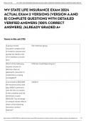 WV STATE LIFE INSURANCE EXAM 2024 ACTUAL EXAM 2 VERSIONS &lpar;VERSION A AND B&rpar; COMPLETE QUESTIONS WITH DETAILED VERIFIED ANSWERS &lpar;100&percnt; CORRECT ANSWERS&rpar; &sol;ALREADY GRADED A&plus;