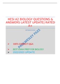 HESI A2 BIOLOGY QUESTIONS & ANSWERS LATEST UPDATE&vert; RATED A&plus;
