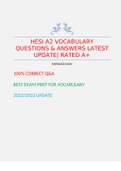 HESI A2 VOCABULARY QUESTIONS & ANSWERS LATEST UPDATE| RATED A+ | A2 ENTRANCE EXAM 2022/2023