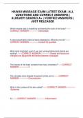HAWAII MASSAGE EXAM LATEST EXAM &vert; ALL QUESTIONS AND CORRECT ANSWERS &vert; ALREADY GRADED A&plus; &vert; VERIFIED ANSWERS &vert; JUST RELEASED