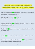 Registered Dental Assisting Final Review Exam Questions and Answers 2022&sol;2023 &vert; 100&percnt; Verified Answers