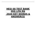 HESI TEST BANK COMPREHENSIVE EXIT 2020 HESI 68 TEST BANK MID LPN RN 2020 KEY WORDS & ANSWER(S)