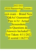 2022&sol;2023 HESI Pharmacology Version 1 &lpar;v1&rpar; exit exam &ndash; Brand New Q&As&excl; Guaranteed Pass A&plus; Actual Screenshots Questions & Answers &lpar;Verified Answers by Expert&rpar;