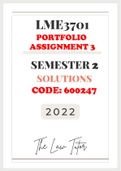 LME3701 Portfolio Solutions (Assignment 3) | Semester 2 | 2022 (Code: 600247 - JUST LOADED! 