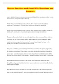 Neuron function worksheet With Questions and Answers 