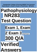 Pathophysiology NR283  NR283 Test Question Bank (Exam 1, Exam 2, Exam 3, Final Exam, 300 Q/A): verified answers