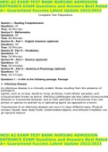 HESI A2 EXAM TEST BANK NURSING ADMISSION ENTRANCE EXAM Questions and Answers Best Rated A&plus; Guaranteed Success Latest Update 2022&sol;2023