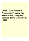 Level 1 Anti-terrorism Awareness Training Pre Test Results&period; Complete Solution 100&percnt; Correct Fall - 2022