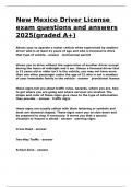 New Mexico Driver License exam questions and answers 2025&lpar;graded A&plus;&rpar;&period;
