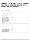 PHARMACY TECH CALCULATIONS TEST NEWEST 2024-2025 COMPLETE 209 QUESTIONS AND CORRECT DETAILED ANSWERS &period;
