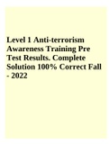 Level 1 Anti-terrorism Awareness Training Pre Test Results. Complete Solution 100% Correct Fall - 2022
