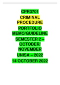 CPR3701 PORTFOLIO MEMO - SEMESTER 2 - 2022 -OCT./NOV. - UNISA (DETAILED MEMO)