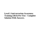 Level 1 Anti-terrorism Awareness Training (JKO) Pre-Test – Complete Solution With Answers. 