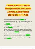 Louisiana Class D License Exam &vert; Questions and Correct Answers &vert; Latest Update 2024&sol;2025 &vert; 100&percnt; PASS