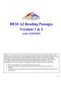 HESI A2 Reading Passages Versions 1 & 2 (with ANSWERS)