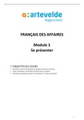 Samenvatting en modules Français des affaires - Bedrijfsmanagement - Arteveldehogeschool