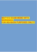 MAT1512 EXAM MEMO WITH WORKINGS. FOR REVISION PURPOSES ONLY!!