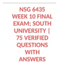 NSG 6435 WEEK 10 FINAL EXAM&semi; SOUTH UNIVERSITY &vert; 75 VERIFIED QUESTIONS WITH ANSWERS