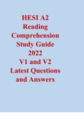 HESI A2 Reading Comprehension Study Guide 2022, V1 and V2 Latest Questions and Answers.